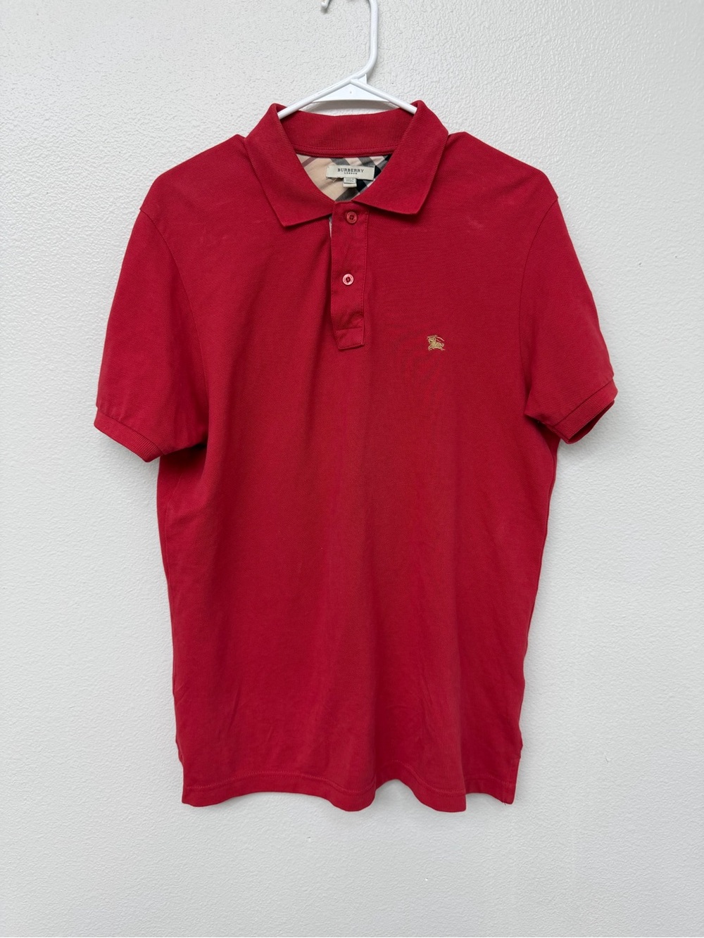 Burberry London Men’s Red Polo Shirt XL Equestrian Knight Logo Sleeve